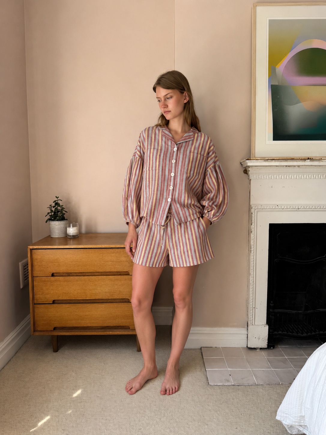 The Cotton Stripe  Short Set – Dusty Rose