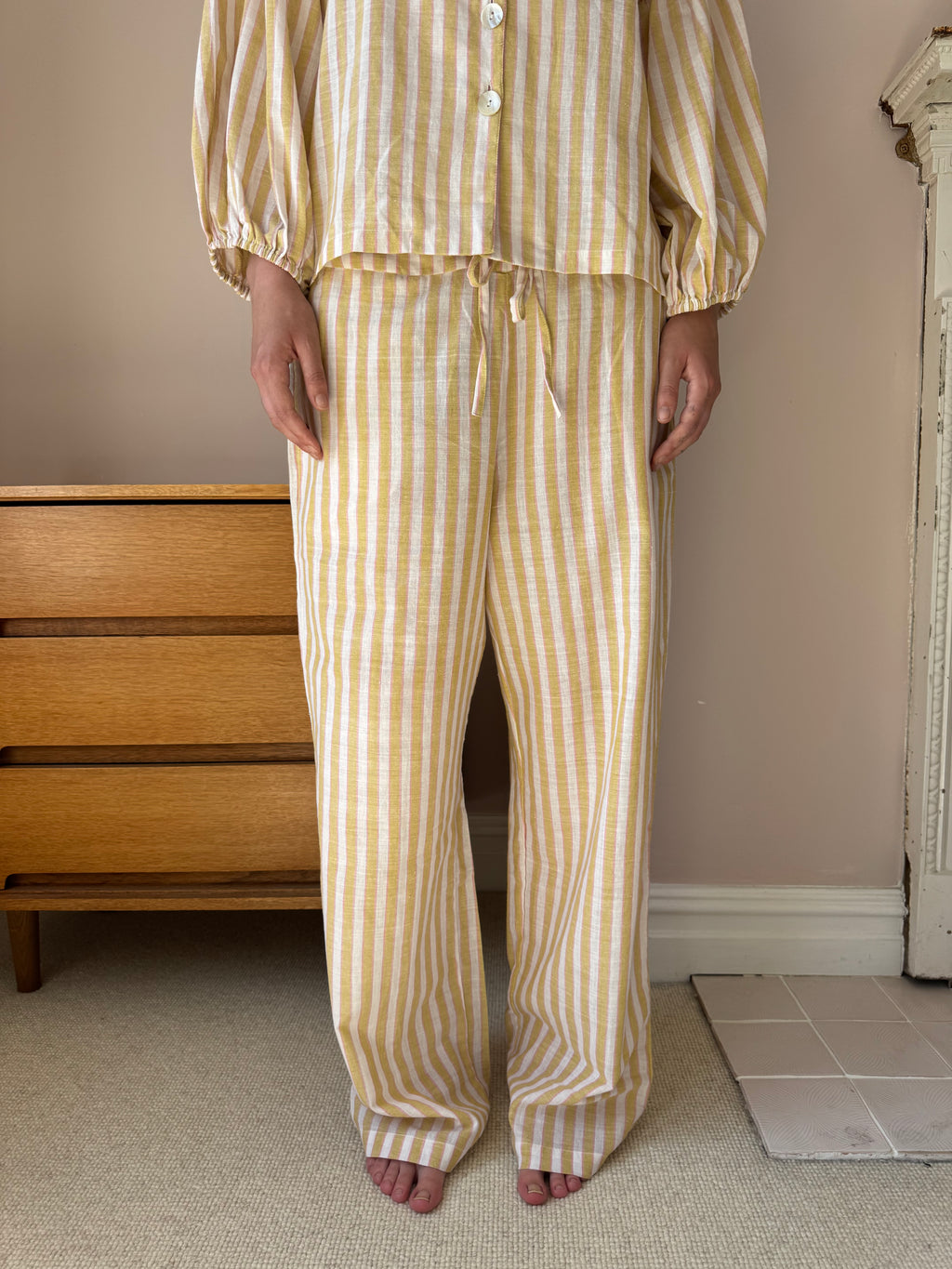 Cotton Stripe Pyjama Set – Butter Yellow