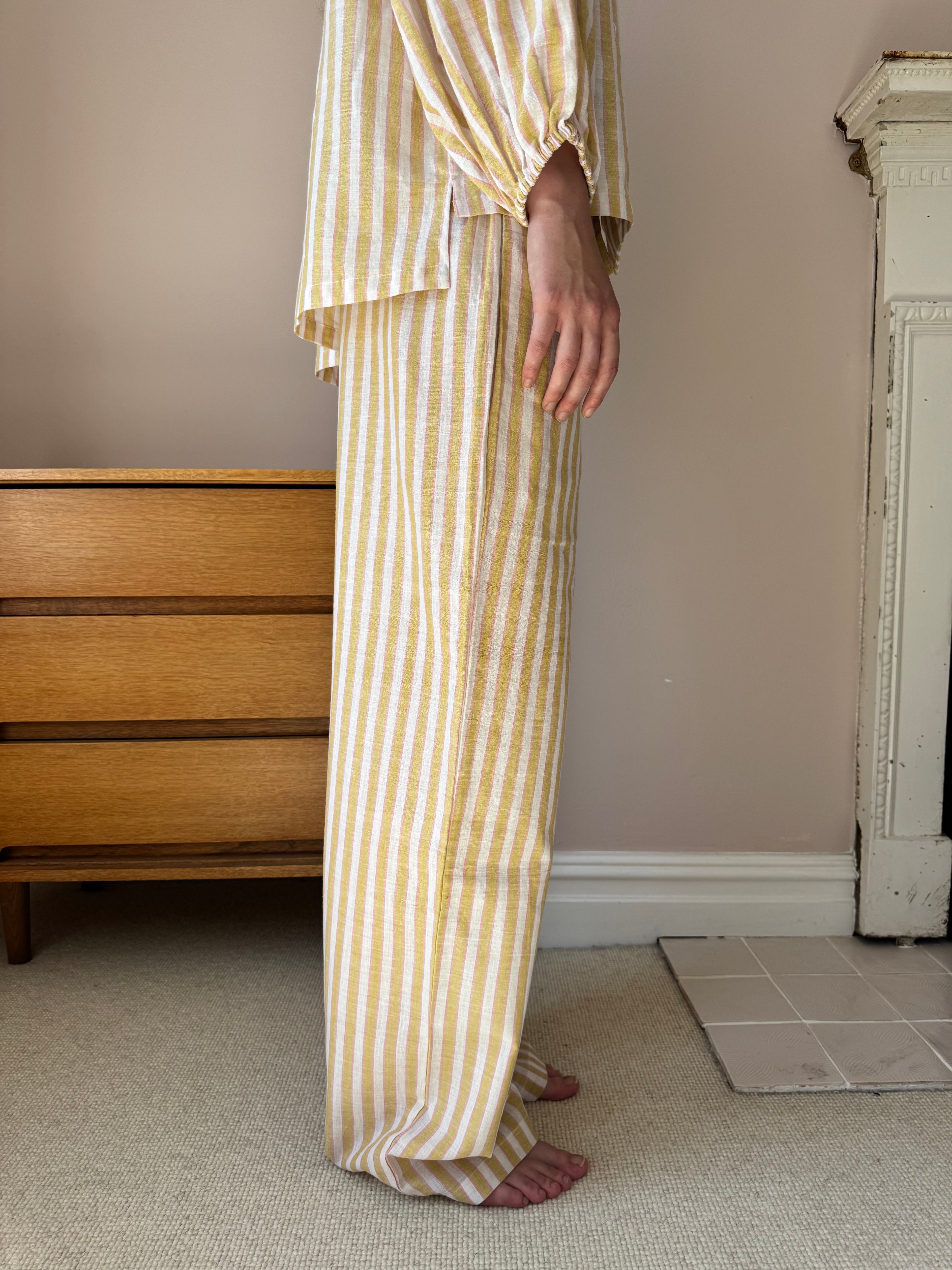 Cotton Stripe Pyjama Set – Butter Yellow