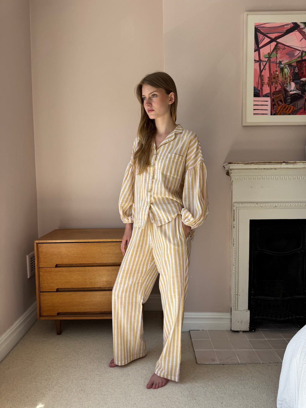 Cotton Stripe Pyjama Set – Butter Yellow