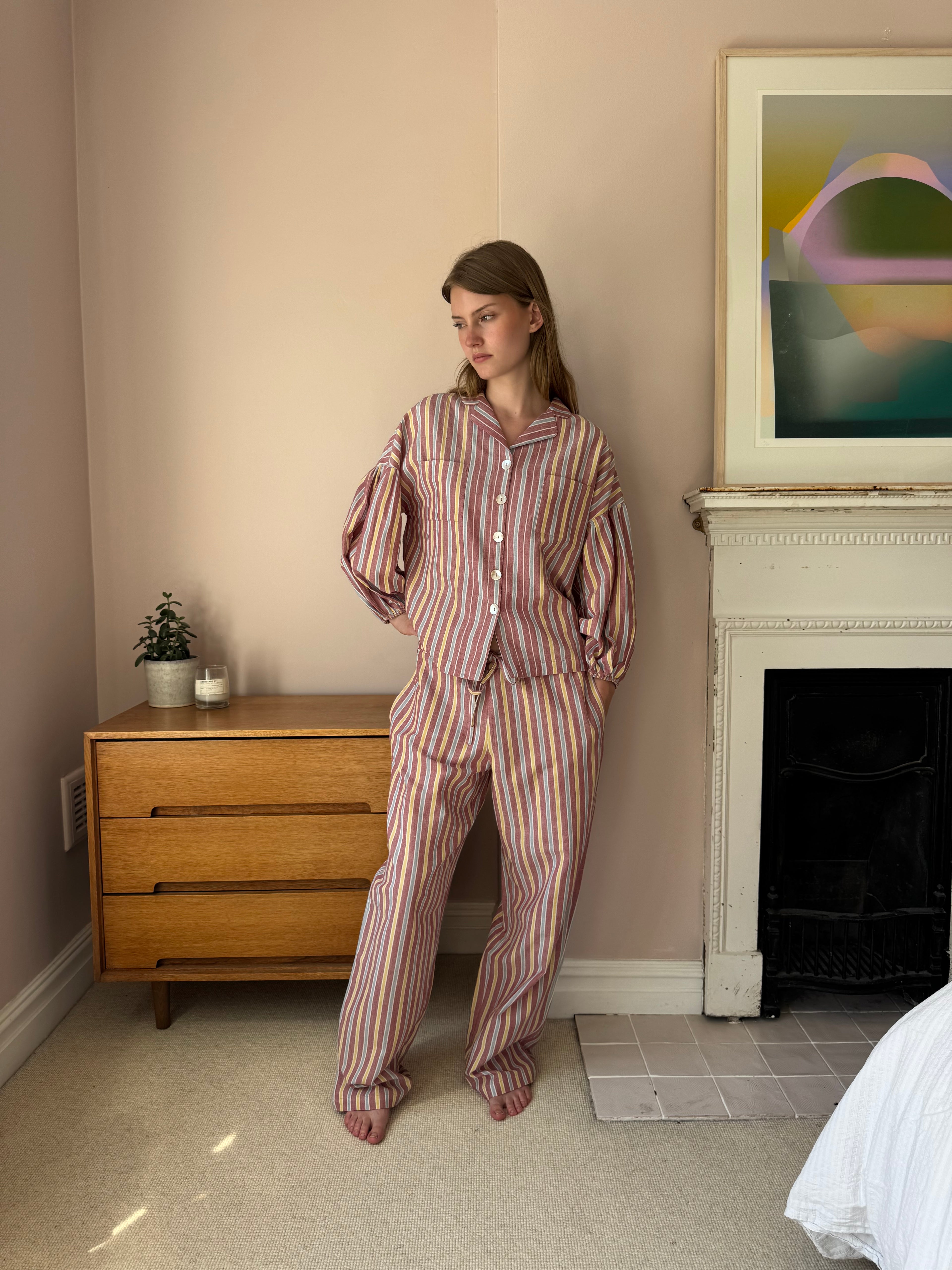 The Cotton Stripe Pyjama Set – Dusty Rose